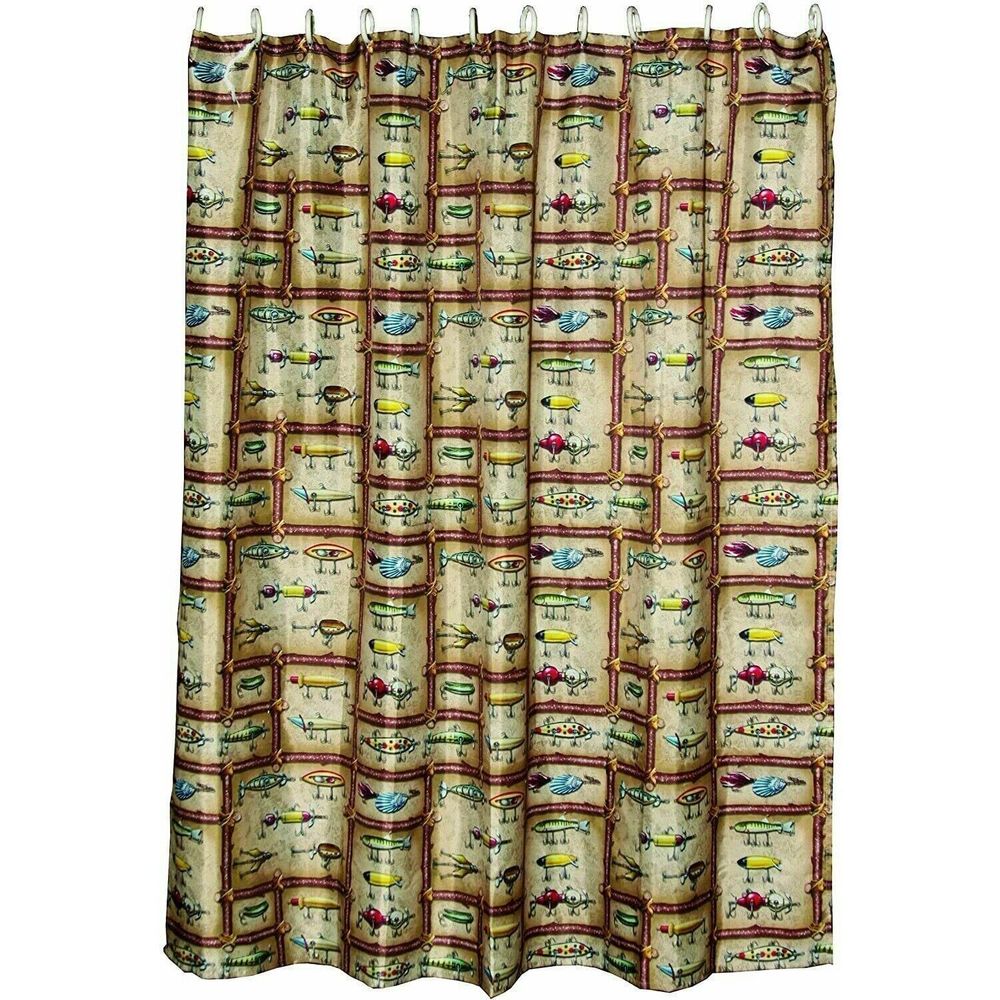Antique Lures Shower Curtain Plastic Hooks Polyester Bath Fishing Rivers Edge